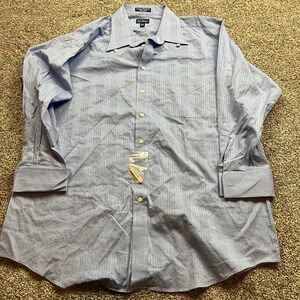Paul Fredrick Dress Shirt Mens 18-34 Light Blue Stripe Cotton Dobby